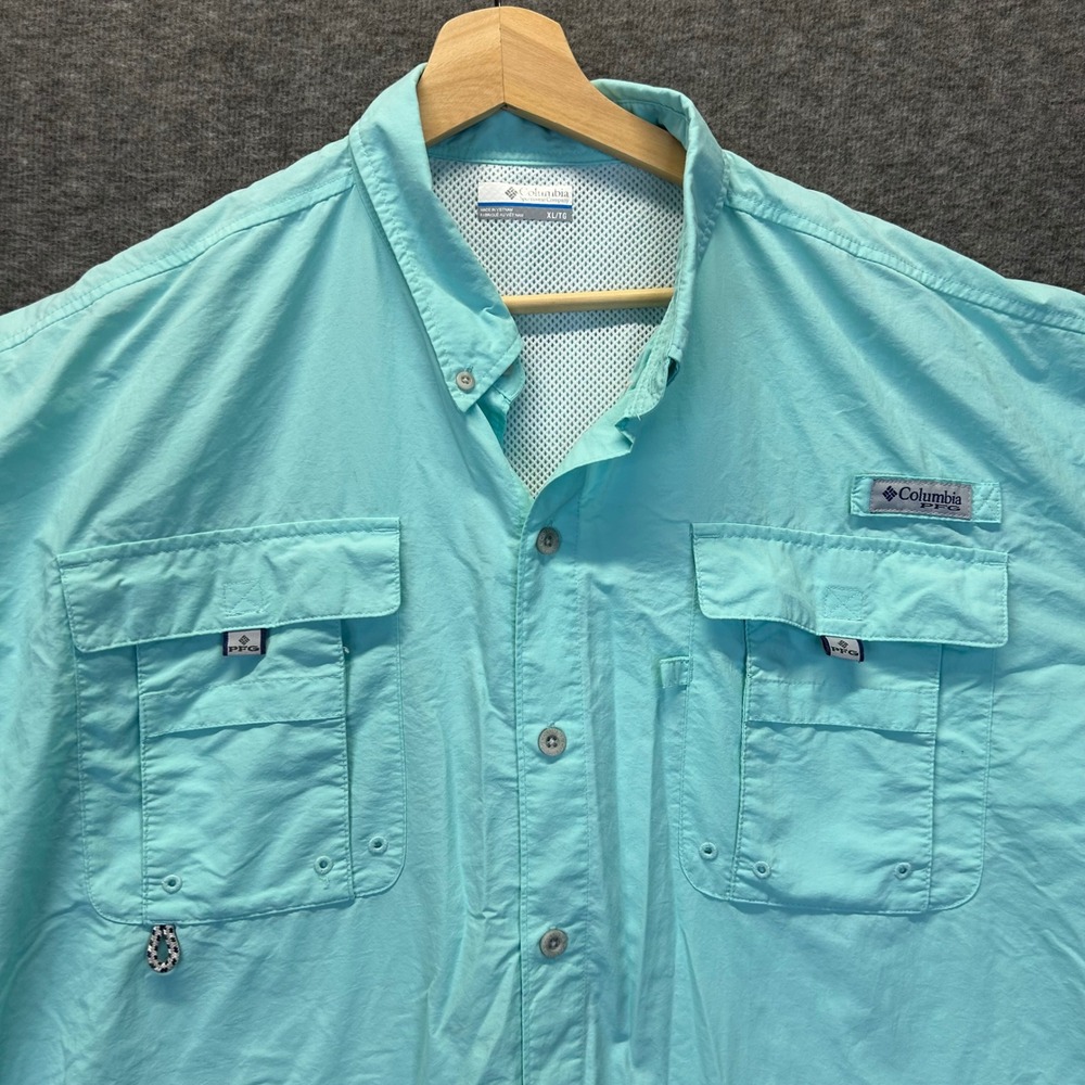 Columbia PFG Mens Bahama II Fishing Shirt Short Sleeve Aqua Blue XL FM7047